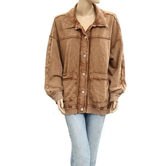 Free People We The Free Gauge Cardi Jacket Top Ribbed Cotton Oversized XL 280524